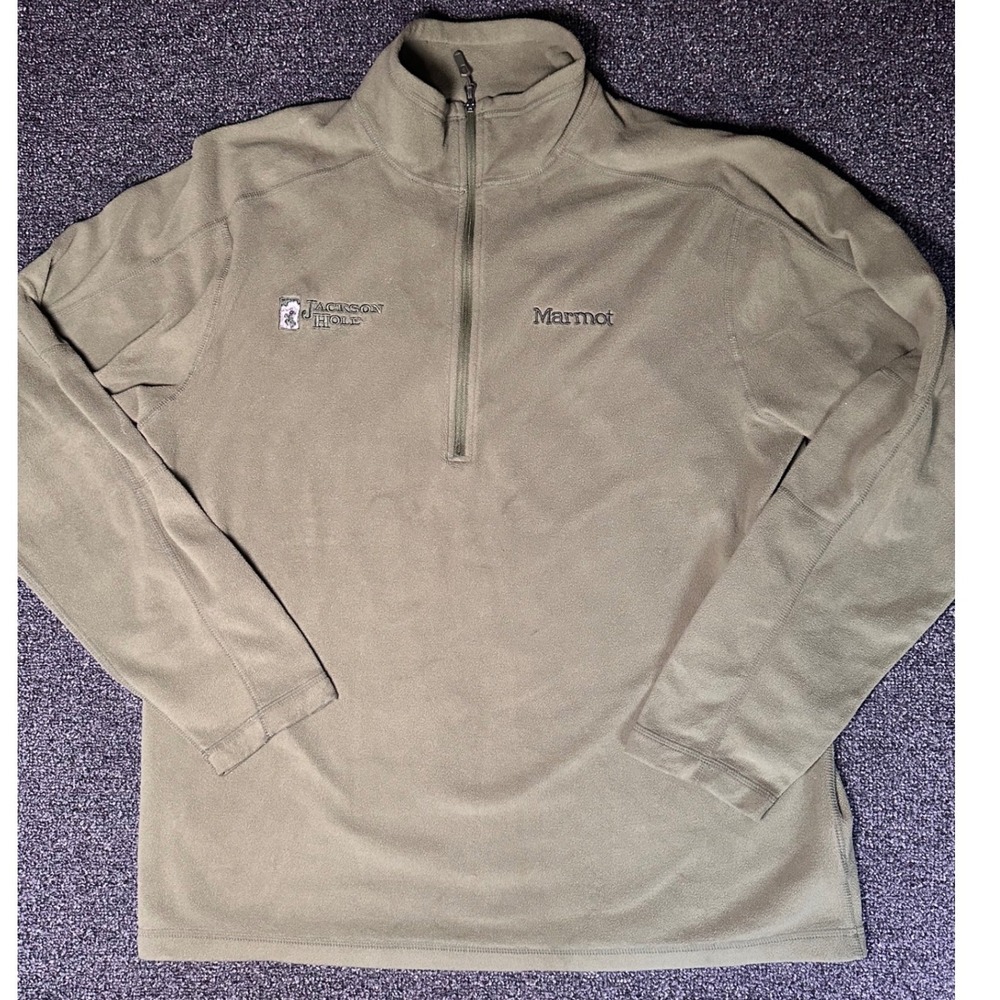 Marmot Mens Jackson Hole Fleece Quarter Zip Pullover Jacket Olive Green Large
